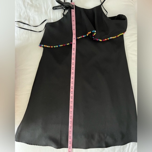 Loveriche Pompom Trim Ruffled Top Dress Swimsuit Coverup Women Sz S Black Short - Picture 8 of 9